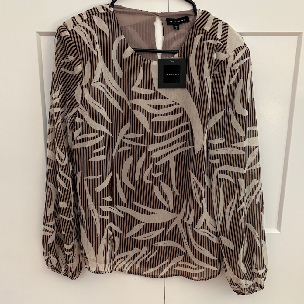 Pleione Brown and Cream Leaf Pattern Blouse